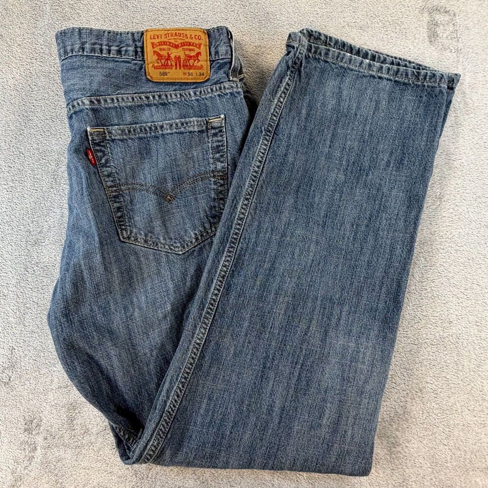 Levi’s 569 Loose Straight Mens Jeans Blue Denim 36x34 (Fits 36 X 32) Relaxed Fit
